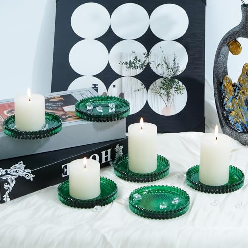 Candleholder Glass Candle Holder Plates Set of 6, Round Glass Candle Tray Plates for Dining Wedding Lantern Festival Party Evening Light, Green - color: Green
