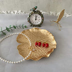 Metal Jewelry Dish, Small Leaf Shaped Ring Holder Jewelry Organizer, Trinket Dish Vanity Tray for Dresser Christmas Birthday Wedding Gifts - color: Lotus Leaf-Gold