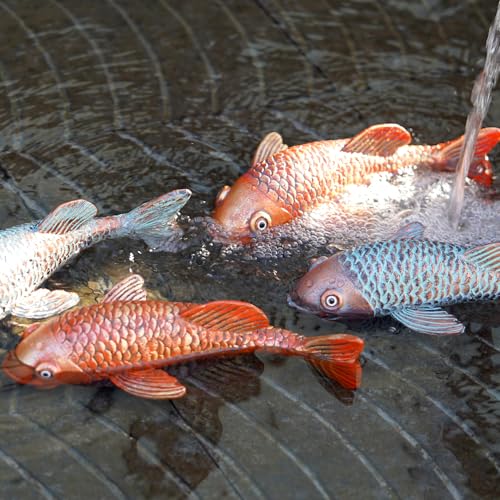 Antique Ceramic Koi Fish Garden Statues - Set of 2 | Exquisite Fish Sculptures for Outdoor, Patio, Pond, and Garden Decorations (Brassy) - color: Brassy