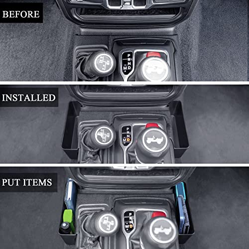 JKCOVER Center Console Gear Shift Organizer Tray Compatible with Jeep Wrangler JL/JLU 2018-2023 2024 2025 and Jeep Gladiator JT Truck 2020-2022 2023 2024 2025 Storage Box Accessories (Not for JK/JKU) - color: Black 1PC Gear Shift Organizer