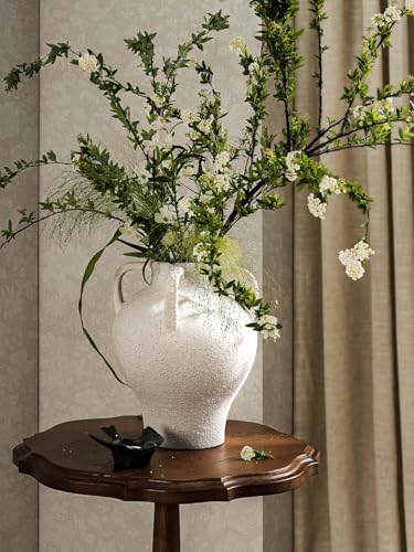 Large White Ceramic Vase - 10.8 Inch Rustic Farmhouse Vase with Handles for Home Decor, Vintage Tall Vases for Living Room, Table, Bathroom, Holiday & Weddings (Rock Sand White) - color: Rock Sand White-10.8"
