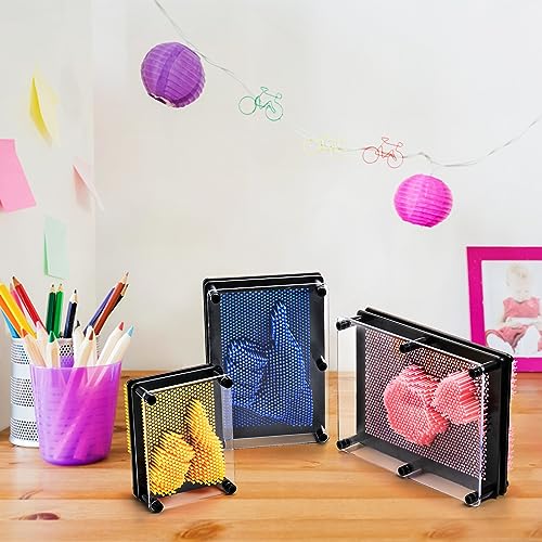 Dicunoy 3 Pack Plastic Pin Art Board, 3D Pin Art Sensory, 3 Size Classic Pin Impression Sculpture Needle for Creativity, Gift and Decoration for Adults, Customers, Home, Office