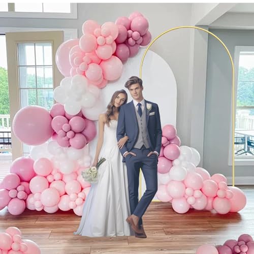 6FT Arch Backdrop Stand and Arch Cover Set, Gold Metal Arch Stand Backdrop with White Arch Stand Cover Ideal for Weddings, Birthday Parties, Baby Showers, Celebration Decorations - size: 6 FT