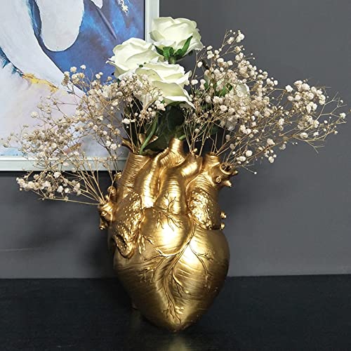 Vase Flower Vases Heart Shaped Decor Resin Flower Pot Modern Unique Nordic Art Style Decorative Vase for Home Wedding Gift Desktop Living Room Decoration - Gold - color: Golden