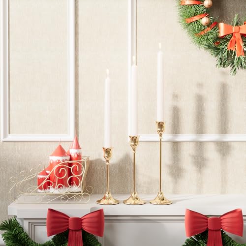 NLBTW French Gold Candlestick Holders Taper Candle Holders, Set of 3 Vintage Candle Sticks Holder Decor Used as Fireplace Mantel or Table Centerpieces for Wedding, Dinning, Party - color: French Gold, size: 1 set (3 pcs)