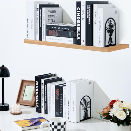 3 Pairs Metal Book Ends, Flower Bookends for Shelves Decorative, Book Stopper for Heavy Books, Ends to Hold Books for Home Office