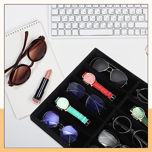 Batiyeer Sunglasses Organizer Storage Tray 10 Grids Eyewear Watch Holder Display Stackable Ice Velvet Tray Women(Black,2 Pcs) - color: Black