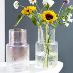 Ribbed Vase Glass Fluted Flower - Esmiome Clear Vases Modern Flower Vase Decorative with Big Capacity Pot Large Wide for Flowers Home Office Wedding, Office, Living Room, Table,Shelf, 6.3''(W)*10''(H)