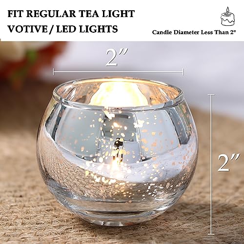 Volens Round Silver Votive Candle Holders, Mercury Glass Tealight Candle Holder Set of 12 - color: Silver