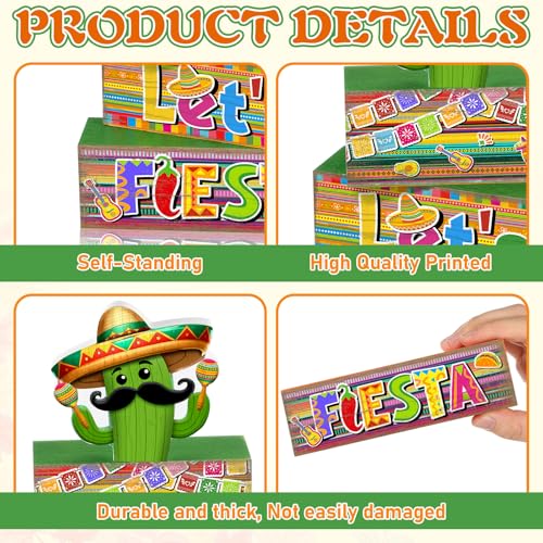 Yuntau 4 Pcs Mexican Fiesta Party Decorations Wooden Cinco De Mayo Tabletop Decor Lets Fiesta Tiered Tray Decor Rustic Wood Block Sign Gift Farmhouse Mexican Centerpieces Portable Shelf Home Office - style: Cactus