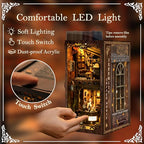 DIY Book Nook Kit Wooden Bookshelf Miniature Serenity Coffee House Kit 3D Wooden Puzzles Bookends Miniature House Kit Book Nook Bookshelf Insert Decor with LED Lights Wood Crafts for Adults