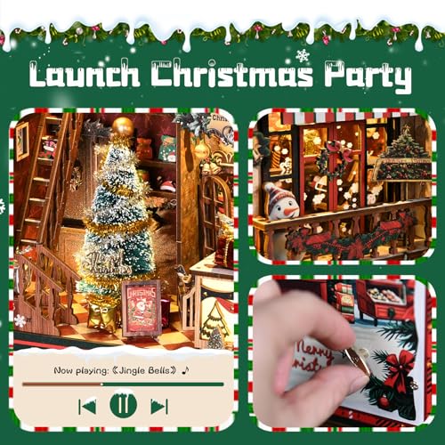 DIY Christmas Store Book Nook Kit, Miniature House with LED Light, 264pcs Wooden 3D Puzzles for Adults Teens, Bookshelf Decor Scale Model, Cultural Handmade Gift for Christmas & Book Lovers - style: Christmas Store