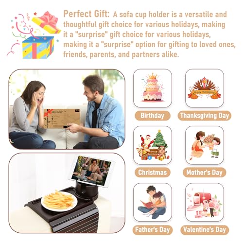 SINWANT Couch Cup Holder Tray, 2 in 1 Bamboo Couch Armrest Table Clip on Sofa Armrest Table,Foldable Anti Silp Arm Rest Side Tray for Drink Coffee Mug, Snacks, Remote - color: Black Walnut