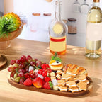Yaomiao 4 Pcs Acacia Wooden Serving Tray Oval Shaped Rustic Wood Plates Large Decorative Natural Tray Serving Platter for Food Charcuterie Cheese Dish Bread Fruit Kitchen(16 x 10 Inch) - size: 16 x 10 Inch