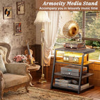 Armocity 4-Tier AV Media Stand with Power Strips, Stereo Stand with LED Lights, Rack Audio Tower with Adjustable Shelves, Small Entertainment Center, 30'', Grey Oak - color: Grey Oak, size: 30" (H)