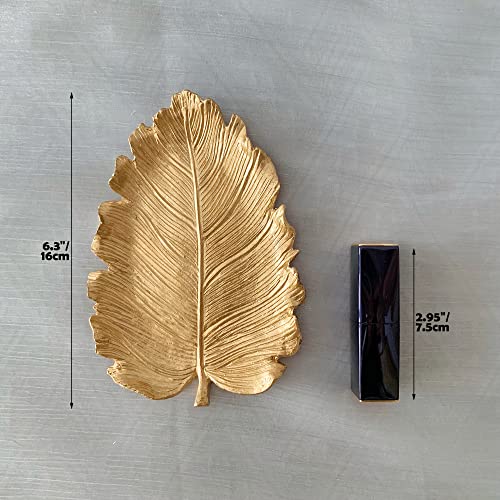 Metal Jewelry Dish, Small Leaf Shaped Ring Holder Jewelry Organizer, Trinket Dish Vanity Tray for Dresser Christmas Birthday Wedding Gifts Large Elm-Gold - color: Large Elm-Gold