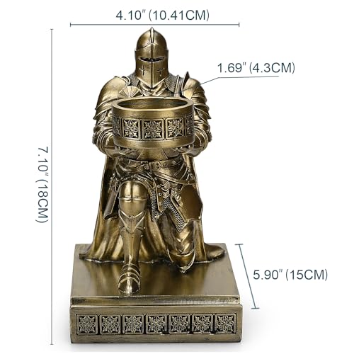King's Guard Kneeling Knight Candlestick Holders Resin Posture TeaLight Holder Warrior Mobile Phone Stand Pen Holder Candle Holder for Restaurant, Altar, Home Table(Bronze) - color: Bronze