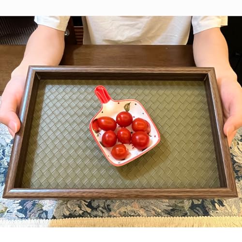 Wood Decorative Serving Tray & Valet Catchall - Holds Keys, Wallet, Phone, Jewelry - 12x8 Inch for Coffee Table, Ottoman, Nightstand, Entryway, Kitchen Home Decor