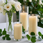 72 PCS Ivory White Pillar Candles with Glass Candle Holders Clear Hurricane Candle Holders Glass Cylinder Vases for Centerpieces Wedding Party, Event, Home Office (36 Candles+36 Candle Hoders) - style: 72 PCS Ivory White