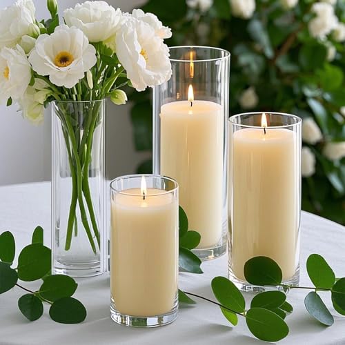 36 PCS Ivory White Pillar Candles with Glass Candle Holders Clear Hurricane Candle Holders Glass Cylinder Vases for Centerpieces Wedding Party, Event, Home Office (18 Candles+18 Candle Hoders) - style: 36 PCS Ivory White