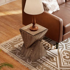 COZAYH Modern Geometric Wood Grain End Table with Structural Design, Farmhouse Side Table with Sculptural Pedestal Base for Living Room, Bedroom, Office, Fully Assembled, Natural