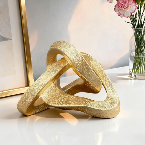 MOYI Gold Knot Statue for Christmas Decor Gold Tabletop Home Decor, Modern Geometric Sculptures Accent Decor for Living Room Bedroom Office Coffee Table Bookshelf Mantle Decorations Gifts