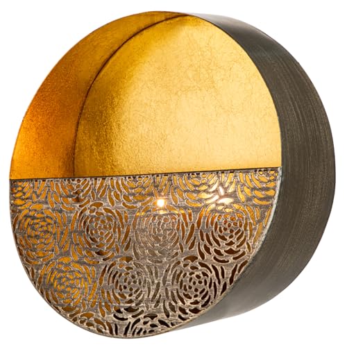 Luxury Metal Wall Candle Sconces – Large Handcrafted Wall-Mounted Tealight Candle Holders with Gold Leaf Interior – Modern & Rustic Home Décor for Living Room, Hallway – 11.8" Bronze Single Piece - color: Bronze - Cut Outs, size: Large