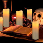 Hanzim Flameless Flickering Battery Operated Candles D2.2''*H4 5" 6" 7" 8" 9" Set of 9 Ivory Real Wax Pillar LED Candles with 10-Key Remote and Cycling 24 Hours Timer (Ivory) - color: H01# Ivory