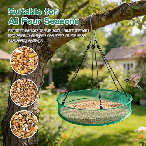 3PCS Bird Seed Catcher Tray 24 Inch Bird Seed Catcher Hanging Hoop Platform for Bird Feeders Includes S-Hooks, Adjustable Ropes & Portable Storage Pouch - size: 24 in