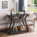 47" Wood Console Table for Entryway, Narrow Sofa Table with 3-Tier Shelves, Curved Legs Farmhouse Hallway Table, Skinny Console Table Behind Couch, Rustic Wooden Entry Table for Living Room (Brown) - color: Reddish Brown