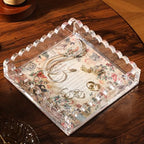Scalloped Acrylic Tray with Magnetic Mat - Customizable for Photos, Art and Messages, Decorative Trinket Tray for Rings Earrings Necklaces Bracelet, Mothers Day Mom Gifts from Daughter Son - size: Square:7.9*7.9*2inch