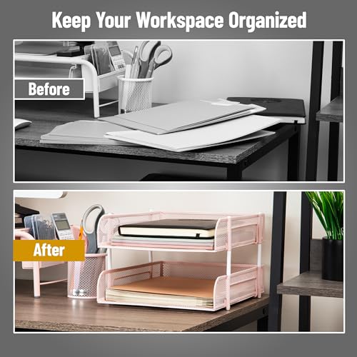 Mind Reader Stackable Paper Tray, Desktop Organizer, File Storage, Office, Metal Mesh, 2 Pcs, Pink - color: Pink
