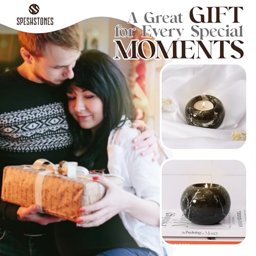 Marble Tealight Candle Holder 3.5-Inch Black Stone Votive Holder for Table Centerpieces & Earthy Aesthetic Decor, Candle Holder for Wedding Gifts for her - size: 3.5''