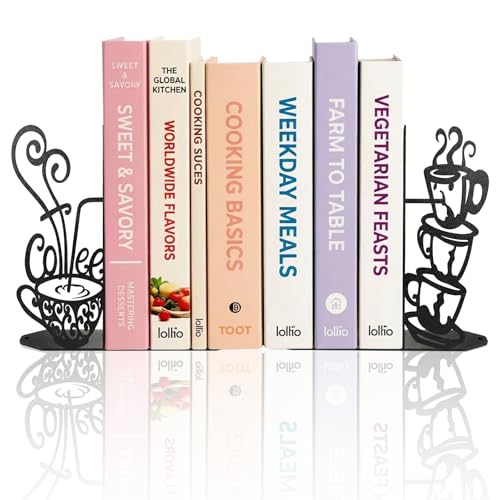 ENCIMART Metal Bookends Creative Coffee Bookends Decorative Cute Kitchen Book Ends for Shelves Bookshelf Home Office Desk Reading Decor Bookshelf Decor for Book Lovers Gift - color: Black Coffee