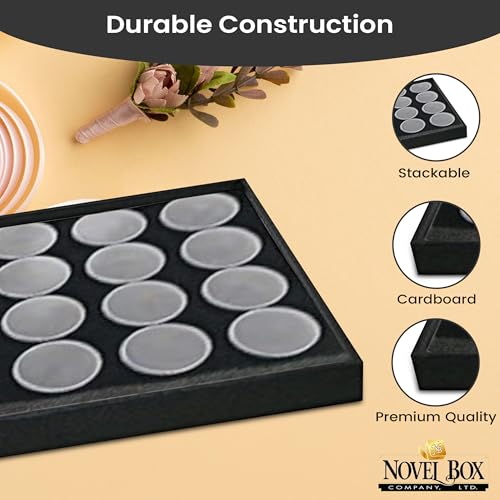 Novel Box Jewelry Display Tray Black Plastic 8.25 x 14.75 x 1 Large Jewelry Tray with 24 Gem Jars Insert | Rectangular Display Trays for Collectibles | Rock Collection Tray | Gem Display Tray - color: 24-Gem Jars Black Foam Liner, size: Plastic Tray: 8.25