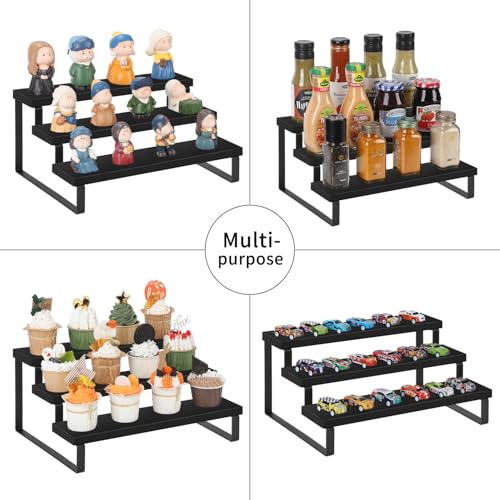 YINMIT Wooden Display Riser Stand, Tiered Perfume and Cologne Organizer Stand, 3 Tier Spice Rack Organizer, Rustic Display Shelf for Candles (3 Tier,2Pack,Black) - color: 3 Tier,2Pack,Black
