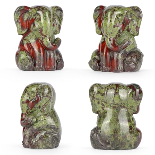 Crystal Elephant Figurine 1.5" Dragon Bloodstone Cute Animal Statue for Women Paperweight Hand Carved Reiki Healing Sit Elephant Decor for Home, Office