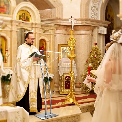 Acrylic Podium Lectern with Iron Stable Bottom, Pulpits for Churches with 10MM Thickened Acrylic Countertop, Multi Function Pulpit for Modern Classroom Music Concert Wedding Conference Event - color: silvery