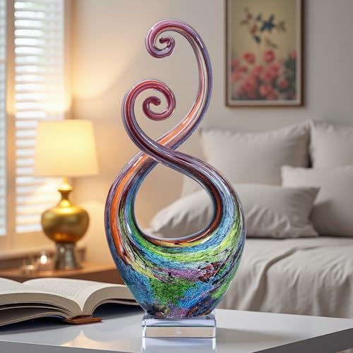 14″ Hand Blown Glass Decor - Murano Style Art Glass Sculpture - Weatherproof Multicolor Swirled Abstract Cameo Glass Artwork for Indoor Outdoor Use - Giftable Art Piece - color: Gradient