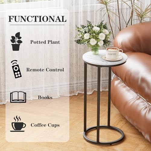 C Shaped End Table, Couch Side Tables for Living Room, Round Sofa End Table with Metal Frame, Small Wooden Snack Table for Bedroom, Small Spaces, Easy Assembly (Black,2pcs) - color: Round-black, size: 2pcs