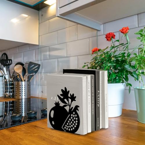 Peacoblue Metal Bookends for Shelves, Modern Decorative Heavy Duty Study Book Support Stoppers for Office, Desk, Shelf, Room 5.3"x4.3"x5.9" Cast Iron Simple Tall Bookends, 1 Pair (Pomegranate) - style: Pomegranate
