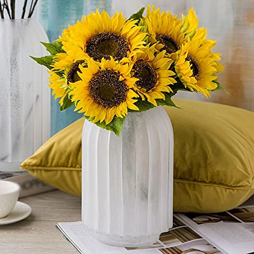 vases White Frosted Glass Vase Modern Home Restaurant Coffee Table Office Desktop Decoration Vase Striped Vase Gift Vase Flower vase(A) - color: A