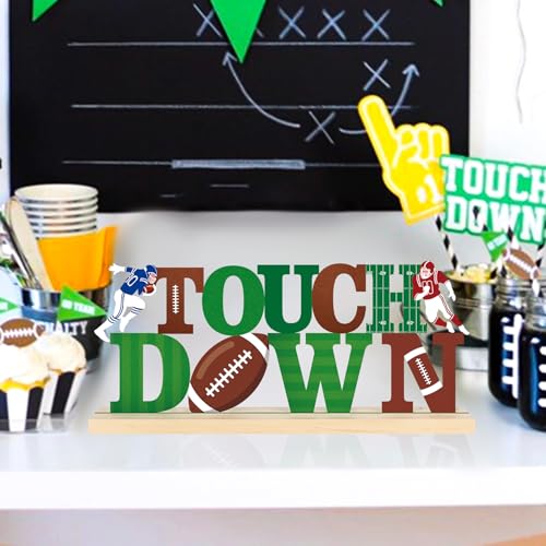 COCHIE Metal Football Touchdown Sign, Green Super Football Bowl Game Tailgate Party Decorations for Home, Office, Shelf, Mantel, Indoor, Touch Down Table Toppers Decor (Superbowl) - style: Superbowl