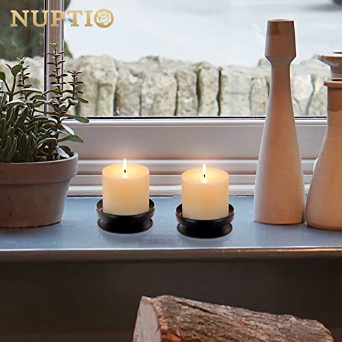 Pcs of 4 Spike Candle Holder Iron Candle Plate Pillar Candle Holder, Black, Decorative Iron Pillar Candle Plate, 3.6" Diameter Pedestal Candle Stand for LED & Wax Candles, Incense Cones, Spa, Weddings - size: 4 Pcs
