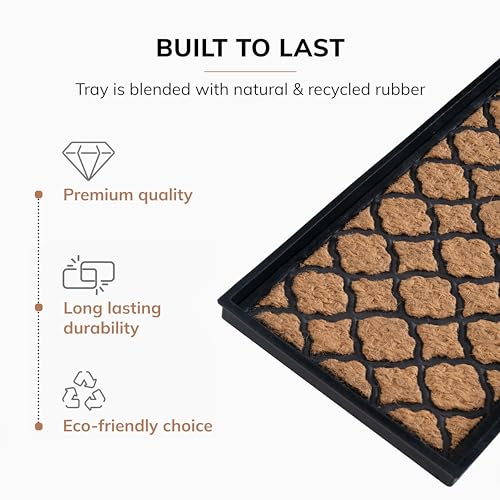 Anji Mountain Heavy Duty Waterproof Rubber Shoe Storage Mat Organizer/Boot Storage Tray Multi Use for Entryway with Coir, Tan Insert, Fits 4 Pair (46.5" Wide) - color: Trellis and Rubber Insert, size: 46" x 14" x 1.5"