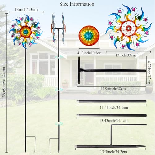 Wind Spinner Outdoor,Kinetic Metal Wind Spinner for Yard,Rustproof＆Waterproof Windmill,Wind Sculptures for Yard Decor 13 * 57 Inches - size: 13‘’Colorful