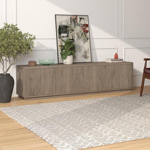 Henn&Hart Fluted TV Stand for TVs up to 85" with 2 Concealed Ribbed Storage Cabinets and Adjustable Shelves for Living Room, Family Room, or Office, Weathered Gray - color: Weathered Gray, size: 79" TV Stand