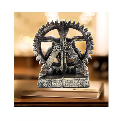 Bellaa 25662 Retro Decorative Bookend Gear Book Ends Industrial Science Rustic Vintage Unique Heavy Steampunk Statues Bookshelves Stopper Support Home Decor Accents - size: 7 inch x 4.5 inch x 3.3 inch