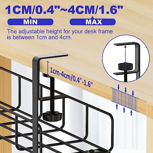 15.7” Under Desk Cable Management Tray, No Drill Steel Cable Tray Organizers, Wire Management Tray Cable Rack with Clamp Mount, Metal Under Desk Tray with Wire and Cord Organizer (Black, 1 Pack) - color: Black, size: 1 Pack