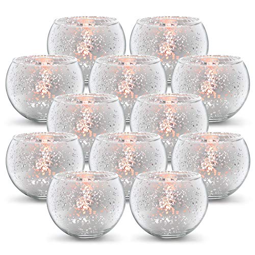 Volens Round Silver Votive Candle Holders, Mercury Glass Tealight Candle Holder Set of 12 - color: Silver